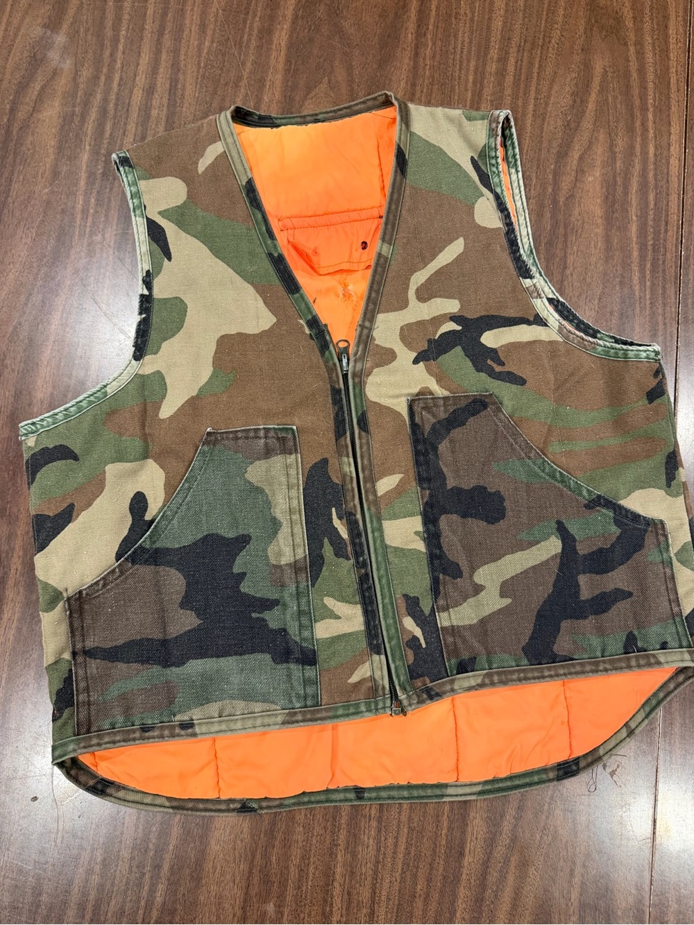 Vintage Reversible Camouflage Hunting Vest with Orange Lining